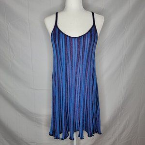 Free People Blue and Purple Metallic Shimmer Knit Swing Pleated Dress, Medium